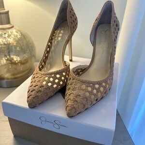 Jessica Simpson Paimee d'Orsay pumps with a woven textile heels
